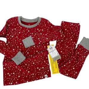 Honest Baby 2 Piece Pajamas Size 2T Christmas Holiday Red Stars Organic Cotton
